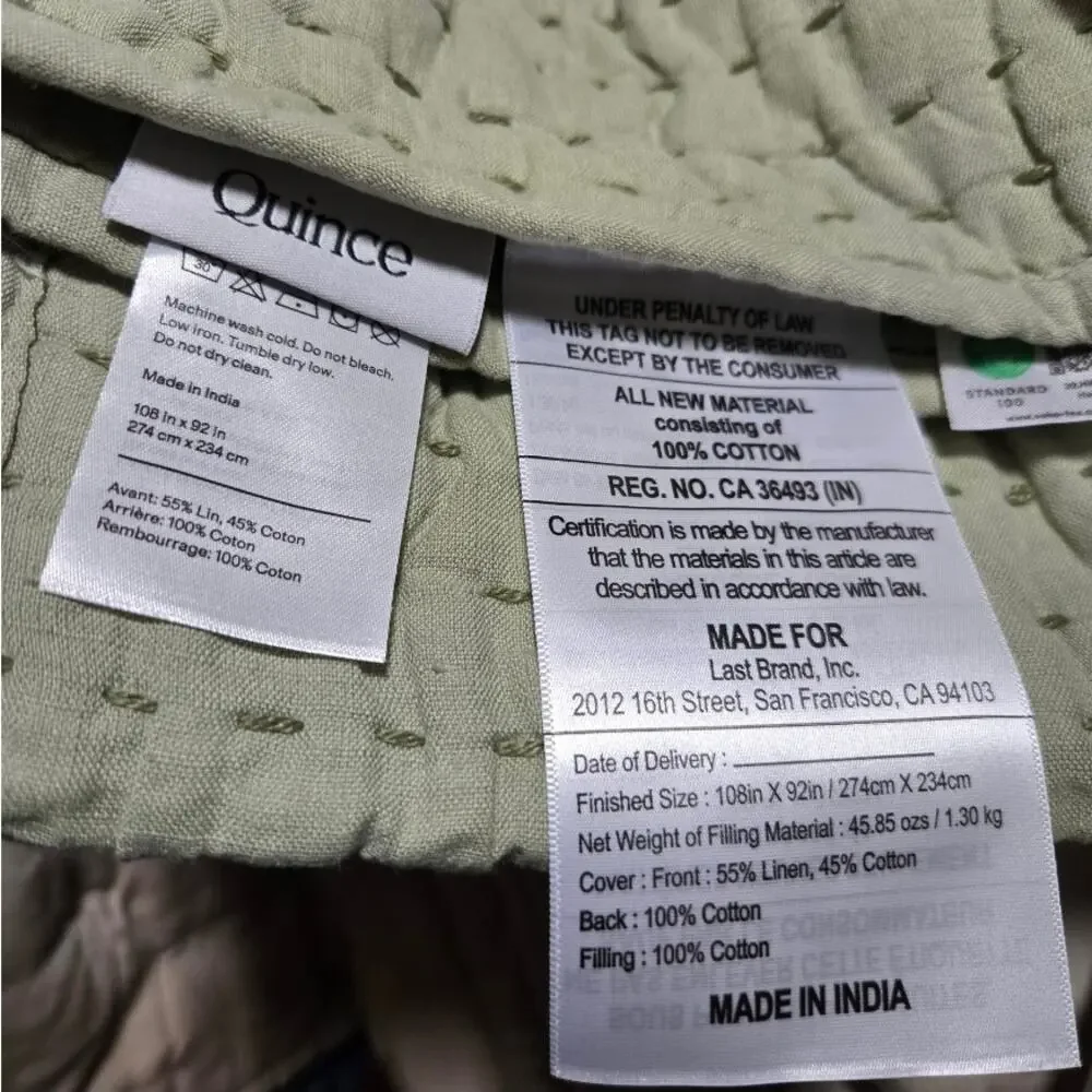 NWOT Quince European Linen Cotton Stitch Quilt 3Pc Set King Cal King Willowleaf